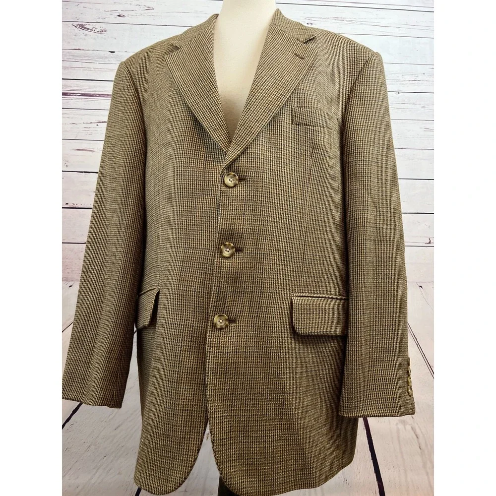 Oscar de la Renta Blazer Sport Coat 42R 42 Regular 100% Wool Herringbone Lined